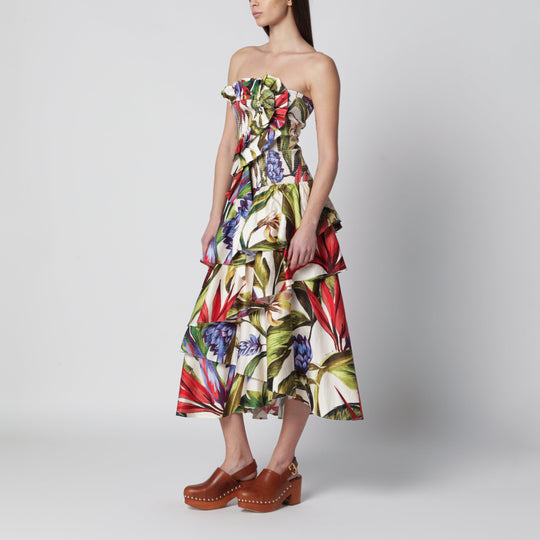 Sand Florart Strapless Cotton Dress
