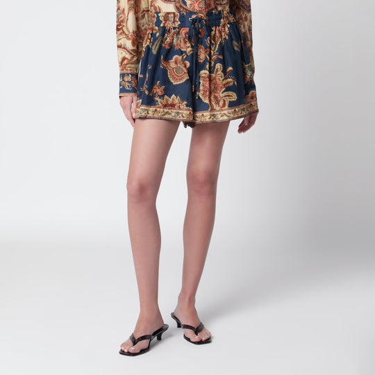 Aster Relaxed-Fit Silk Shorts In Navy Jacobean