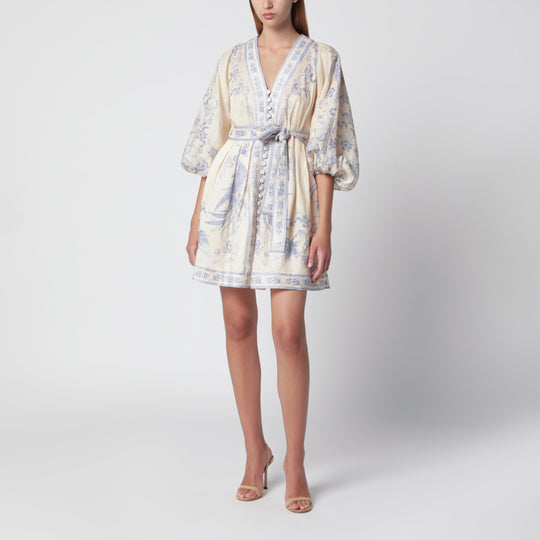 Indra Plunge Dress In Cream/Lilac Linen