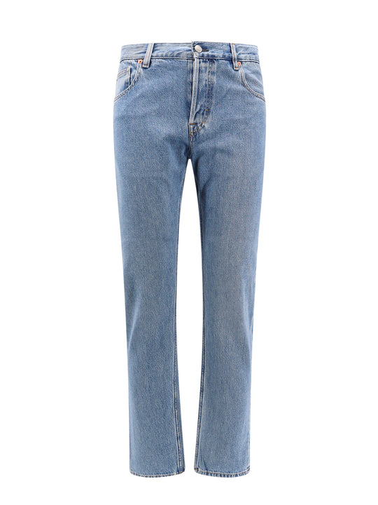 Cotton Jeans With Back Logo Patch