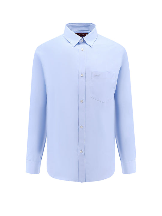 Cotton Shirt With Breast Pocket With Gucci Embroidery