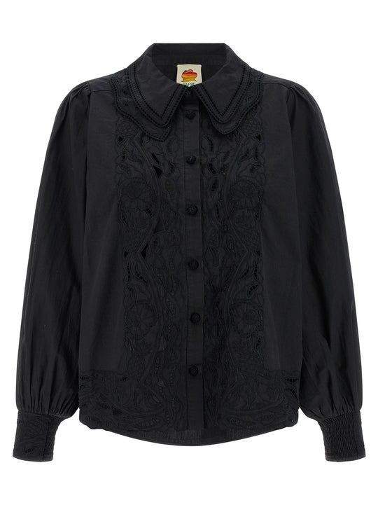 Black Embroidered Shirt And Blouse Black