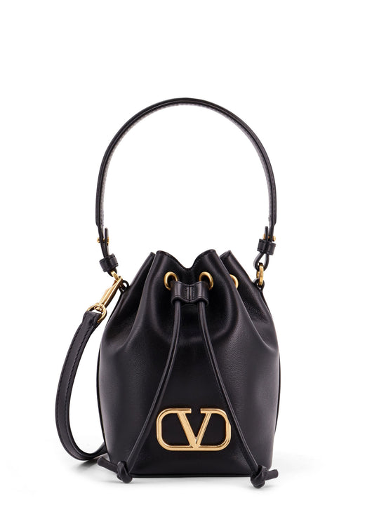 Leather Bucket Bag With Metal Logo Detail On The Front