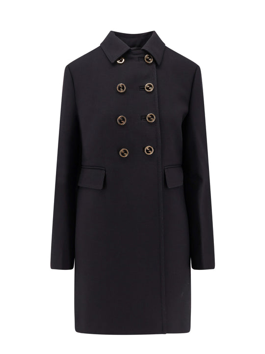 Double-Breasted Wool Coat With Incrocio Gg Tondo Metal Buttons