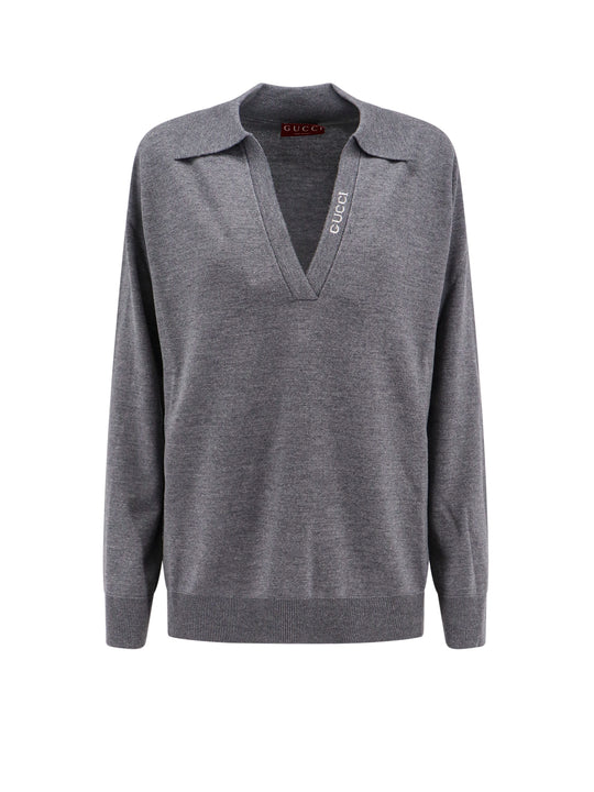 Wool Sweater With Logo Inlay