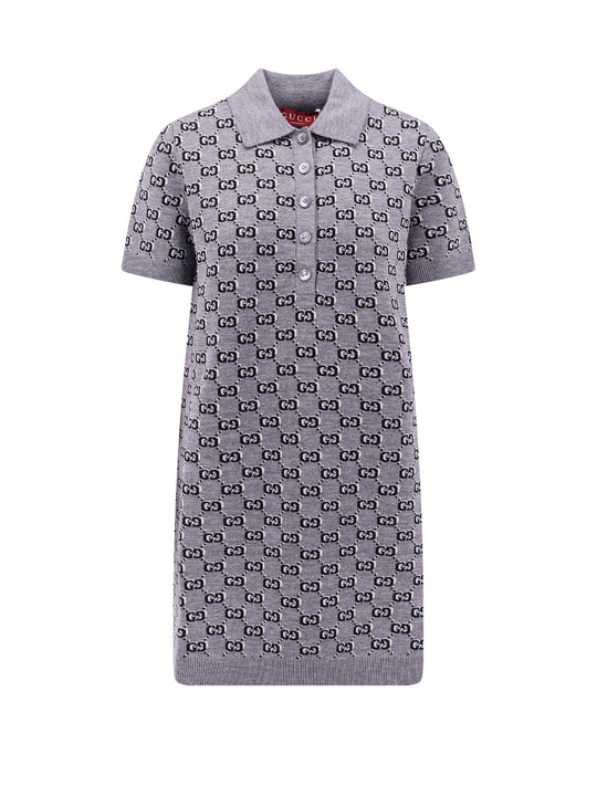 Gg Wool Dress With Ribbed Profiles