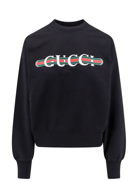 Cotton Sweatshirt With Gucci Web Print