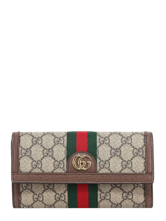 Gg Supreme Fabric And Leather Wallet With Iconic Web Band