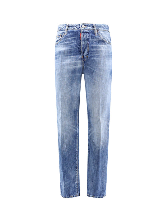 Cotton Jeans With Suede Logo Patch