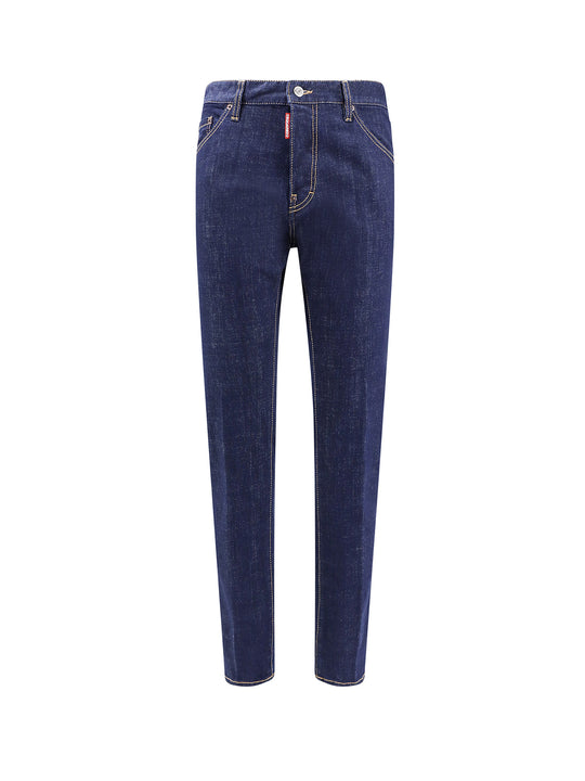 Cotton Jeans With Leather Logo Patch