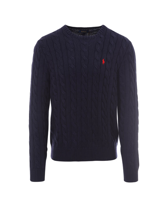 Cable Knit Cotton Sweater With Iconic Logo