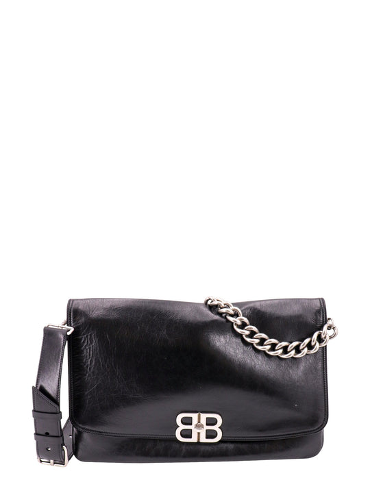 Leather Shoulder Bag With Metal Monogram