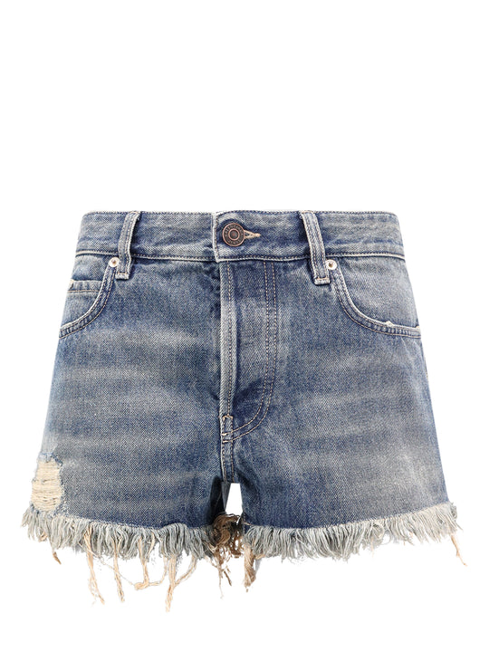 Denim Shorts With Back Logo Patch