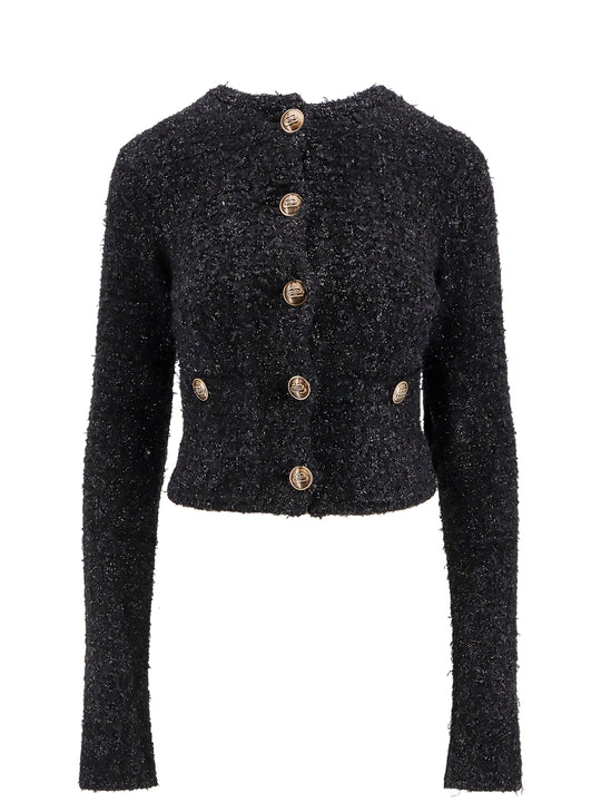 Cotton Tweed Knitted Cropped Cardigan