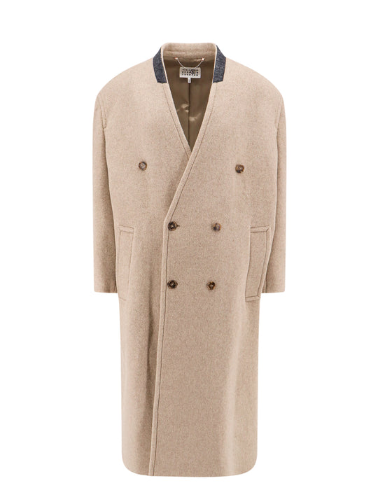 Virgin Wool Blend Coat With Numeric Signature Label