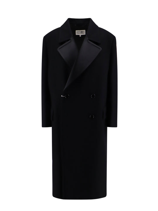 Wool Blend Coat With Satin Lapel