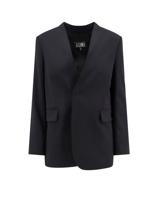 Virgin Wool Blend Blazer With Shoulder Pads