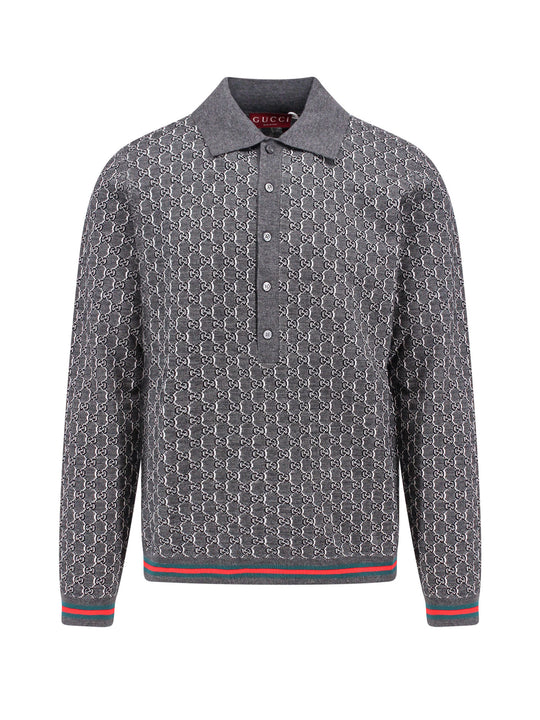Wool And Silk Polo Shirt With Gg Motif