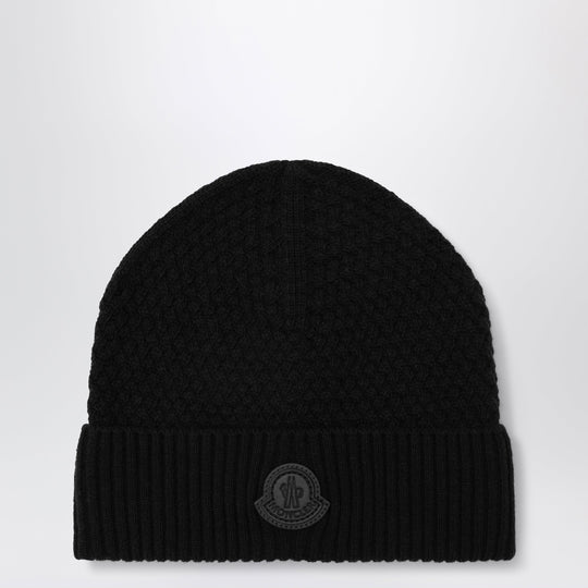 Black Wool Beanie With Logo Patch