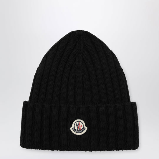 Black Cable-Knit Wool Beanie With Logo