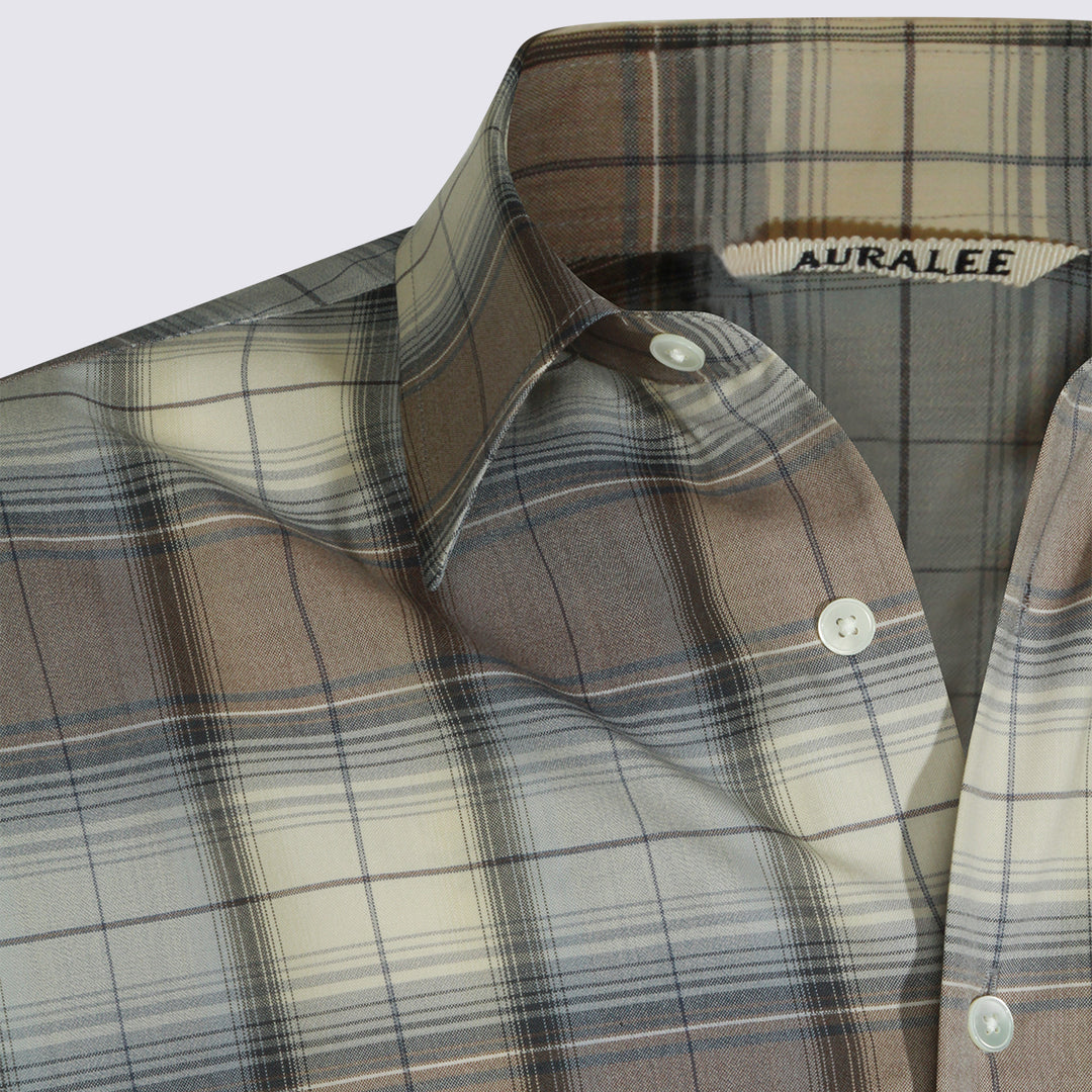 Auralee Shirts - BLUE GRAY CHECK | b4148b0b86be0f6ae46bb1c3f592219201652361