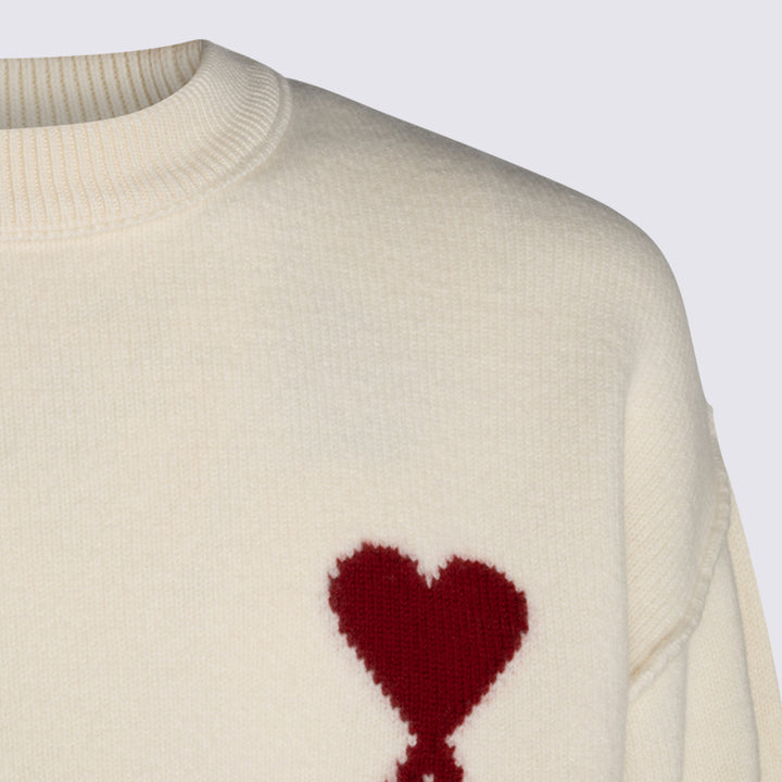 Ami Paris Sweaters - ECRU/ROUGE | e51413d082dca595a88fcd927ed53b3ea0b97a2e