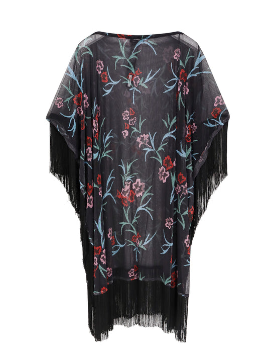 Silk Poncho With Multicolor Motif