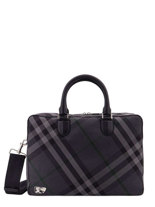 Nylon Check Briefcase With Equestrian Knight Design Lining
