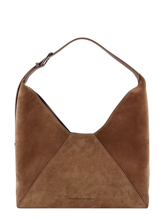 Suede Shoulder Bag With Engraved Logo