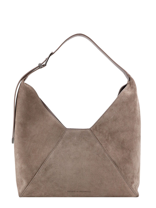 Suede Shoulder Bag With Engraved Logo
