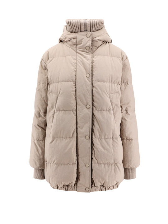 Padded Jacket With Ribbed Cashmere Details