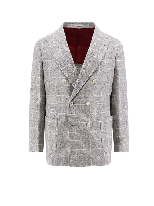 Prince Of Wales Check Silk, Wool And Cashmere Blazer