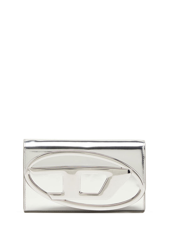 Mirrored Leather Shoulder Bag With Metal Oval-D Logo
