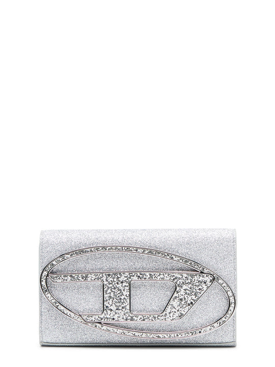 Glittered Leather Shoulder Bag With Oval-D Logo