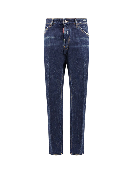 Jeans With Maxi Leather Logo Tag