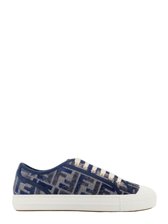 Denim Sneakers With Chenille Ff Motif