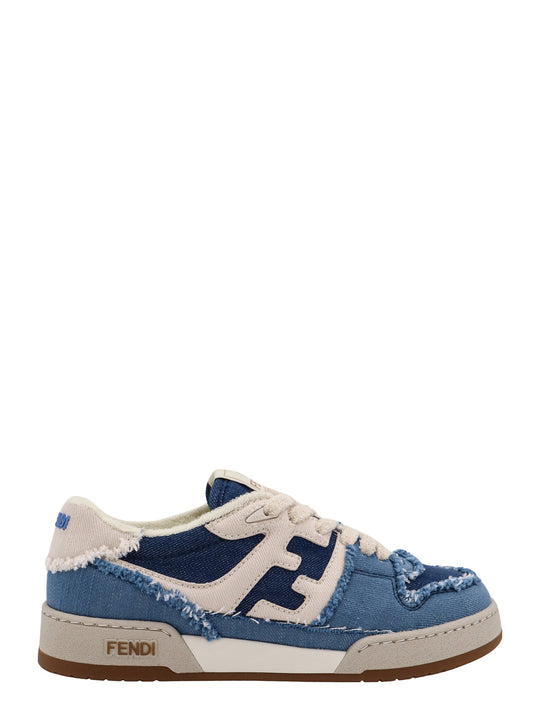Denim Sneakers With Leather Ff Logo