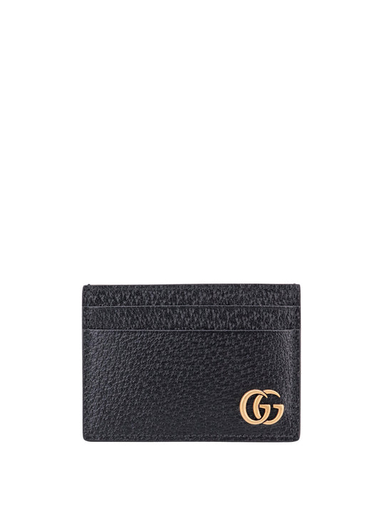 Leather Card Holder With Metal Gg Logo