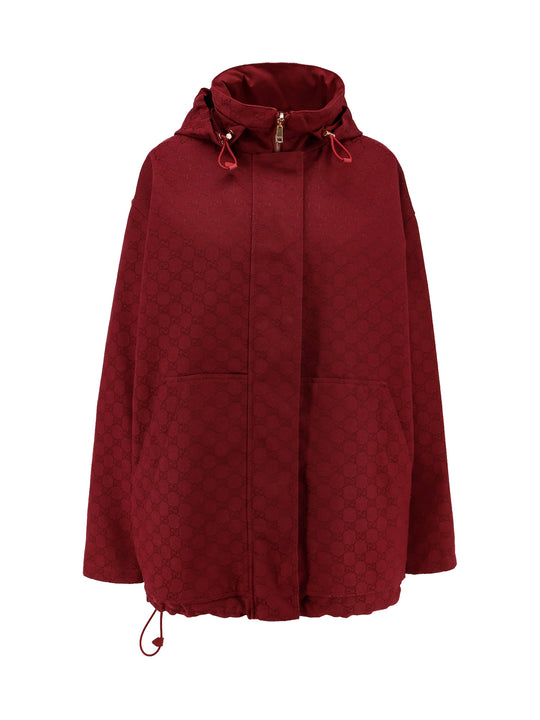 Gg Fabric Reversible Jacket With Hidden Closure And Hood With Adjustable Drawstring