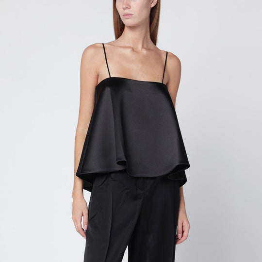 Black Satin Peplum Top
