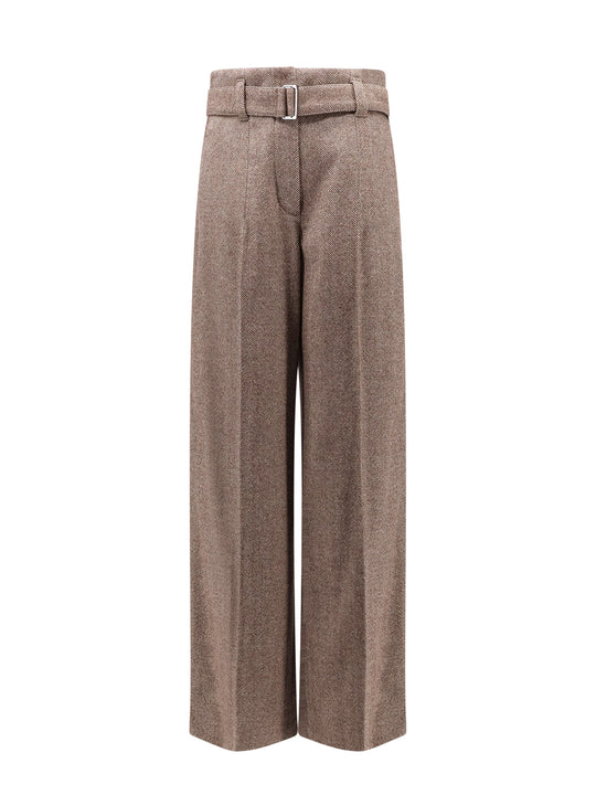 Herringbone Wool Trouser With Belt And Metal Buckle