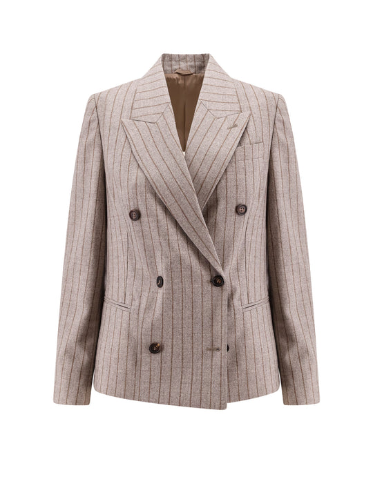 Double-Breasted Pinstripe Virgin Wool Blazer