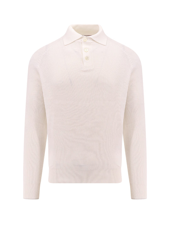 Ribbed Cotton Polo Sweater