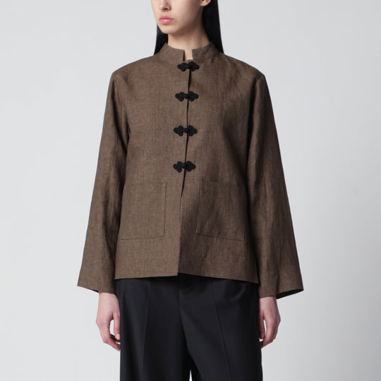 Brown Mélange Linen Jacket With Pankou Closure