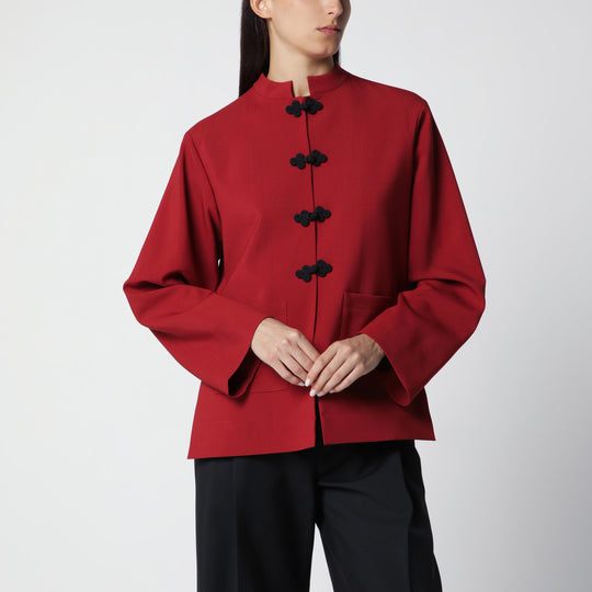 Carmine Red Wool Jacket With Pankou Closure
