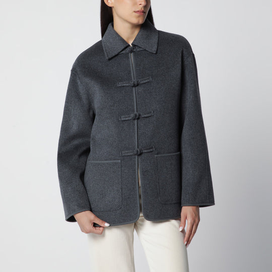 Dark Grey Mélange Double-Faced Wool Jacket With Pankou Closure