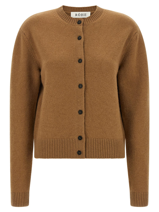 Cashmere Mixed Crew Neck Cardigan Sweaters And Cardigans Brown