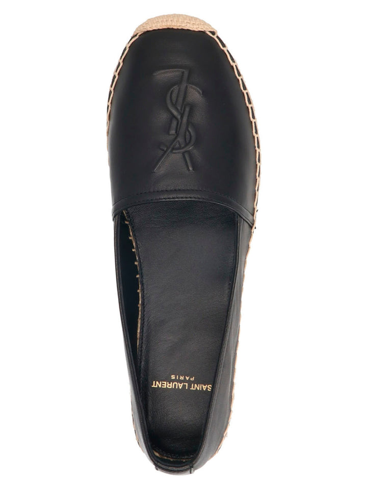 Saint Laurent Logo Leather Espadrilles Flat shoes - Black | a7f16692c5fce9b544cc7ffc15bdde000c5f227c