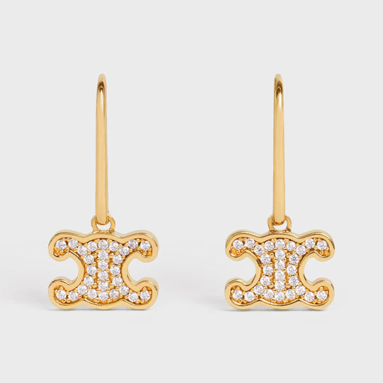 Triomphe Rhinestone Earrings In Brass With Gold Finish And Crystals