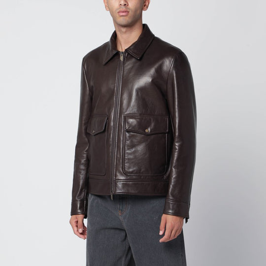 Brown Leather Zip Jacket